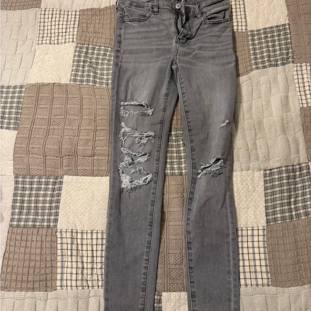 American Eagle Outfitters Gray Distressed Jeggings